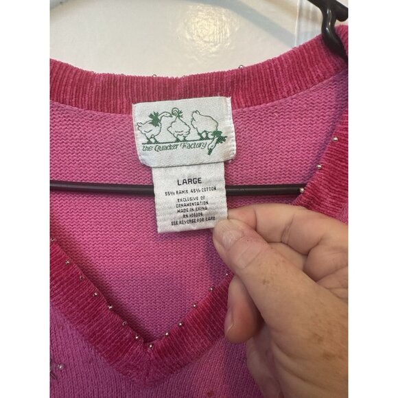 Vintage Quacker Factory Sweater Light Pink Snowman Sequins Womens L Embroidered - Picture 2 of 5